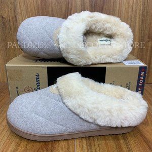 DEARFOAMS Women's Memory Foam Wool Blend Slippers, Oatmeal Heather